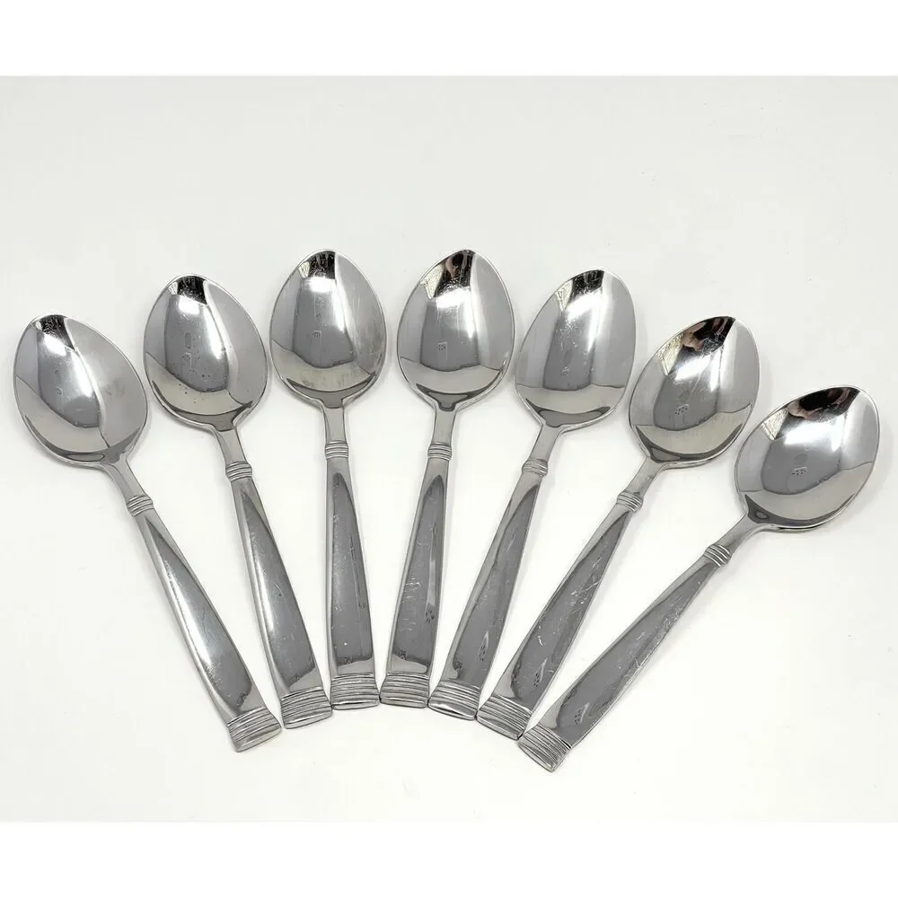 Wallace NAPOLI Glossy Dinner Place Soup Spoons 7” Stainless Flatware Set Of 7